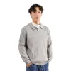 Weisen men's vertical striped V-neck knitted sweater, long-sleeved men's autumn and winter light mature style open-collar lapel loose warm sweater Item Picture